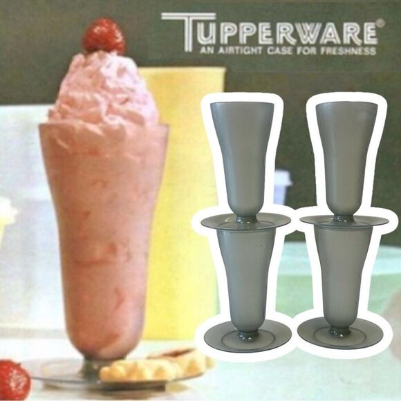 Vintage Tupperware Smokey Gray Parfait Dessert Ice Cream Soda Cups with Stands - Picture 1 of 16